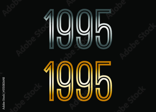 1995 year set. Year in silver metal and golden gold for anniversary date on black background.