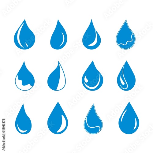 Vector blue water drop icon set. Flat droplet logo shapes collection