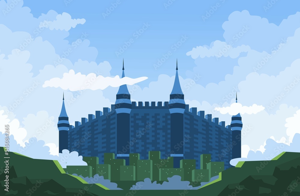 Flat design illustration royal palace in the middle of the forest