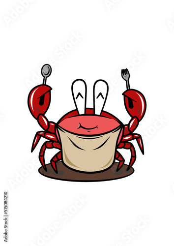 Crab holding spoon and fork mascot Vector illustration