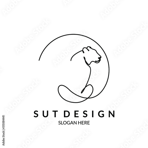 minimalist lioness line art with feminine logo circle