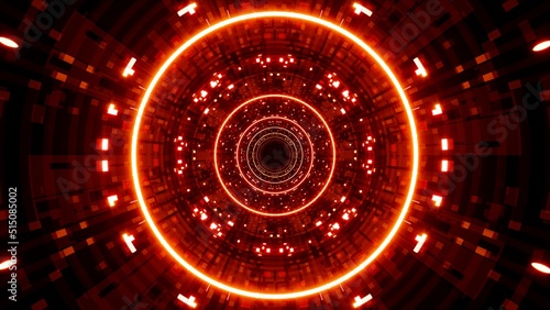 Glittering red circle light in dot pattern light cyber tunnel