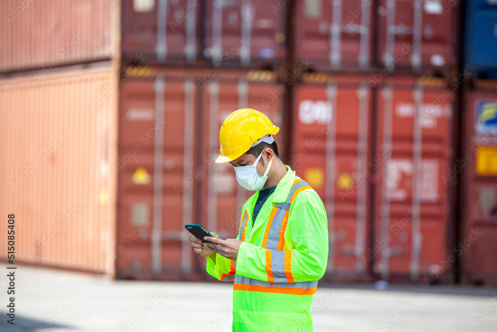 worker control loading containers box from cargo freight ship for import export, Foreman control industrial container cargo freight ship, Business logistic concept, Import and export concept worker control loading containers box from cargo freight ship for import export, Foreman control industrial container cargo freight ship, Business logistic concept, Import and export concept