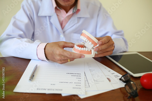 Dentist Preparing for the treatment of patients with oral and dental problems.Dentist desk ideas concept