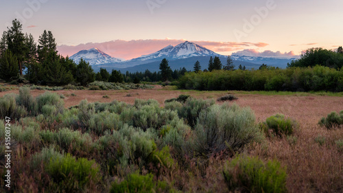 Three Sisters mountains during sunset in Bend Oregon photo