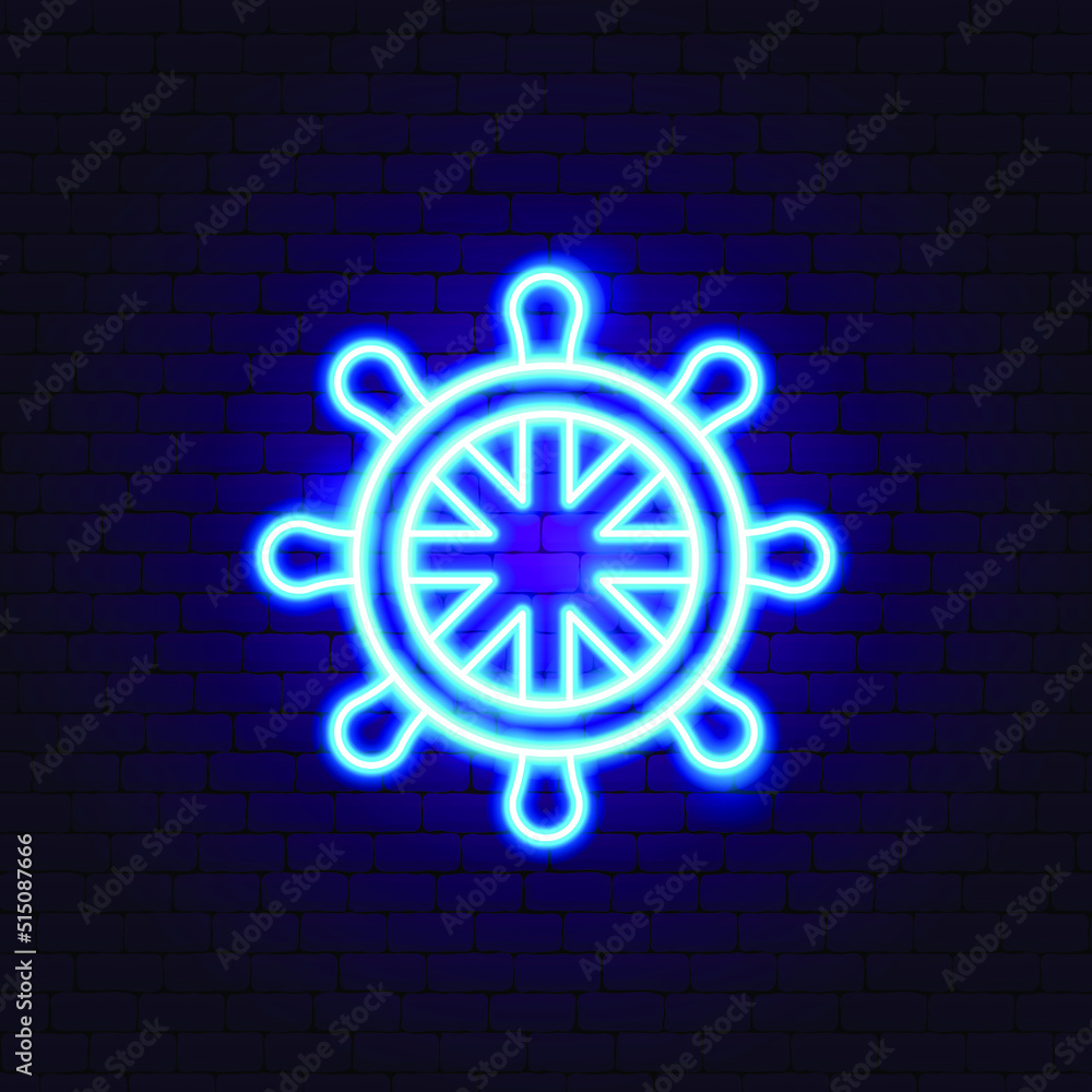 Ship's Rudder Neon Sign. Vector Illustration of Marine Promotion. Ship's Rudder Neon Sign. Vector Illustration of Marine Promotion.
