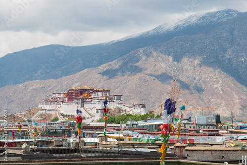 Lhasa, Tibet, China - July 5, 2022: Close up view of Potala Palace during the day in Lhasa