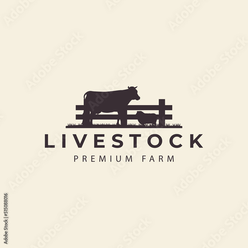 cow and goat cattle vintage logo  livestock  farm  vector icon symbol illustration design