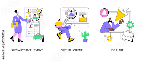 Headhunting abstract concept vector illustration set. Specialist recruitment, virtual job fair, job alert, human resources, digital hr, job offer, work opportunity information abstract metaphor. photo