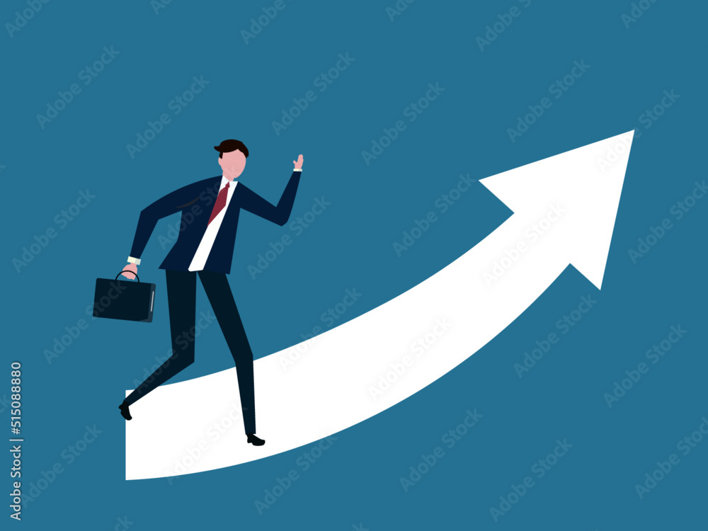 Businessman chase dream. Man run up on arrow up to success. Vector illustration Businessman chase dream. Man run up on arrow up to success. Vector illustration