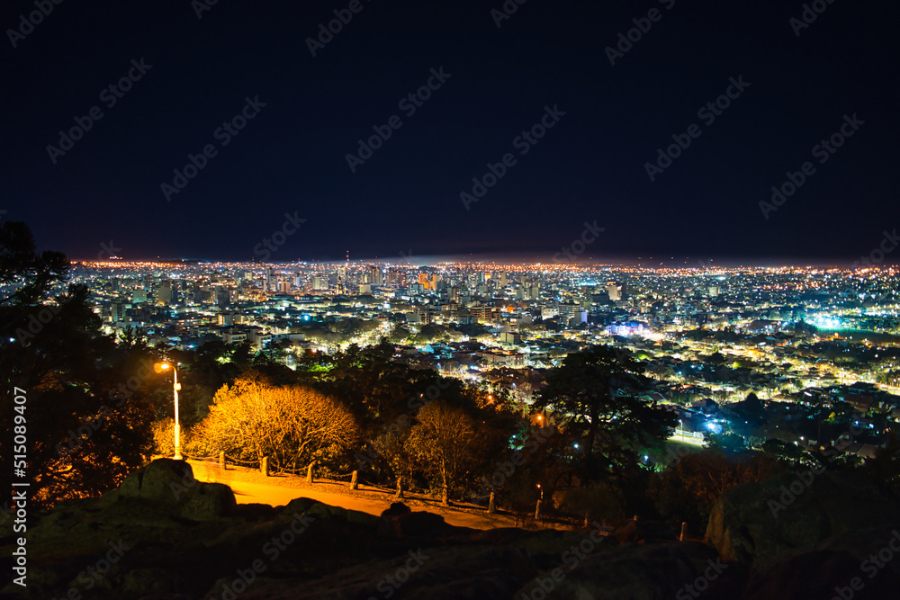 View of the city at night from an elevation
