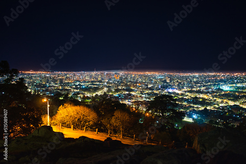 View of the city at night from an elevation photo