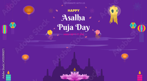 Asalha Puja is a theravada buddhist festival horizontal banner template design