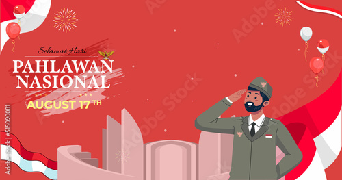 Selamat hari pahlawan nasional.  Indonesian National Heroes day horizontal banner template design