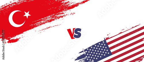 Creative Turkey vs United States of America brush flag illustration. Artistic brush style two country flags relationship background