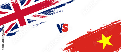 Creative United Kingdom vs Vietnam brush flag illustration. Artistic brush style two country flags relationship background