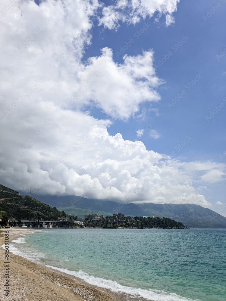 Clouds over the mountains along the Kotor Bay. Montenegro