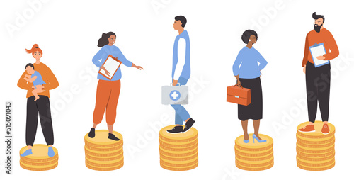 vector illustration in a flat style on the theme of the difference in wages between different people, the gender gap
