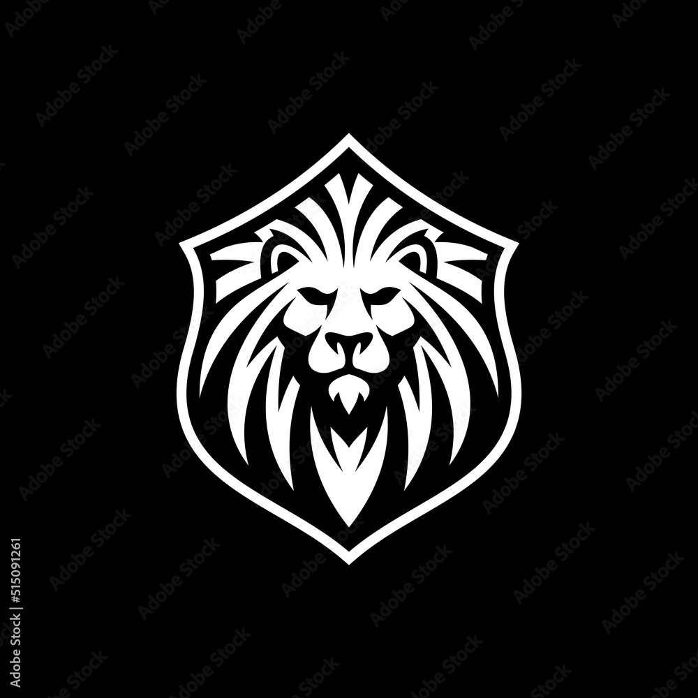 Fototapeta premium Lion head and shield mascot emblem logo illustration