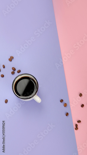 Cup of cofee on color background.