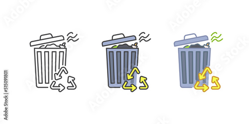 Trash can icon vector with recycle sign
