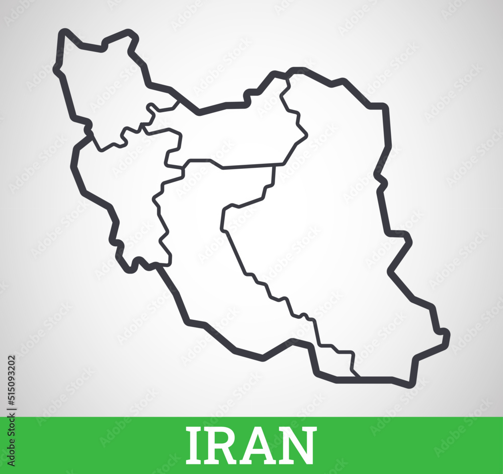 Simple outline map of Iran with regions. Vector graphic illustration.