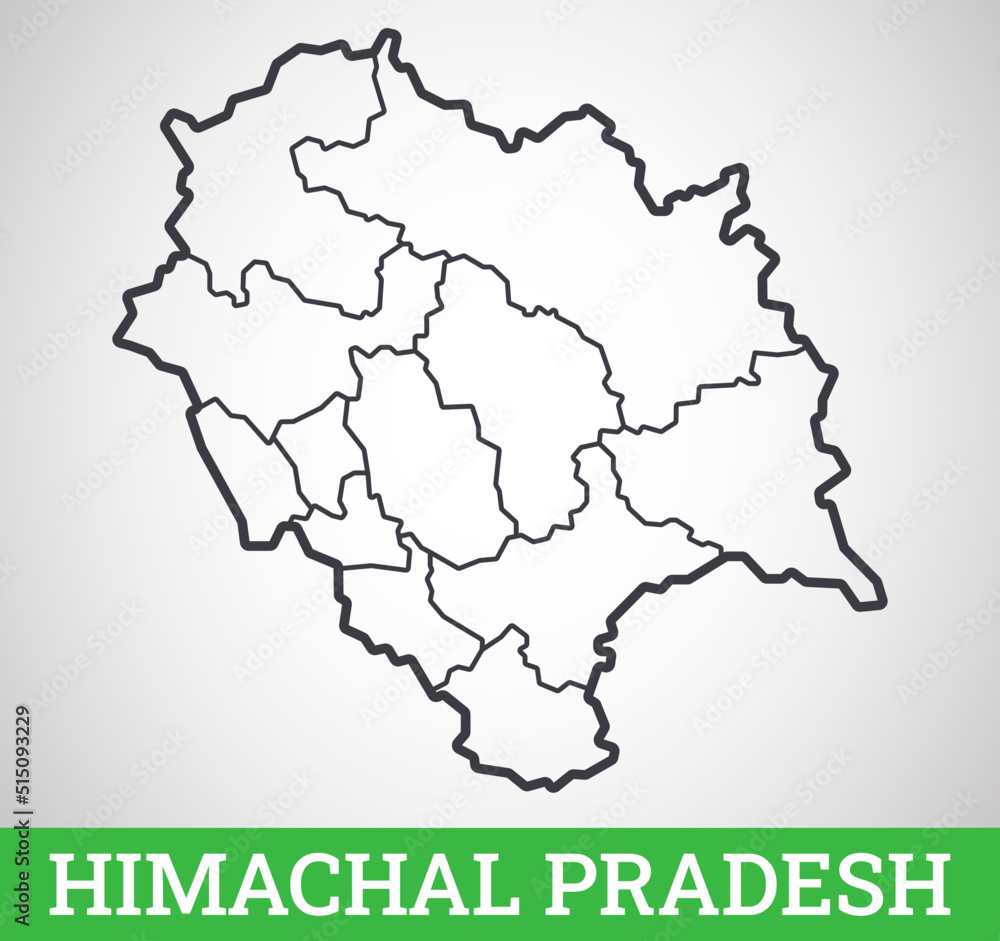 Simple outline map of Himachal Pradesh District, India. Vector graphic illustration.