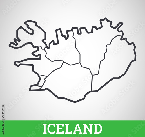 Simple outline map of Iceland with regions. Vector graphic illustration.