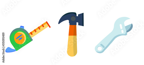 various working tools vector illustration construction building repair concept hammer tape measure wrench hand drawn vector set isolated on a white background photo
