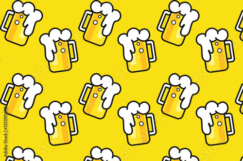 Beer glass seamless pattern  drink vector illustration with lots of foam beer background ideas for banner, poster, flyer on pastel yellow background clothing design wrapping paper