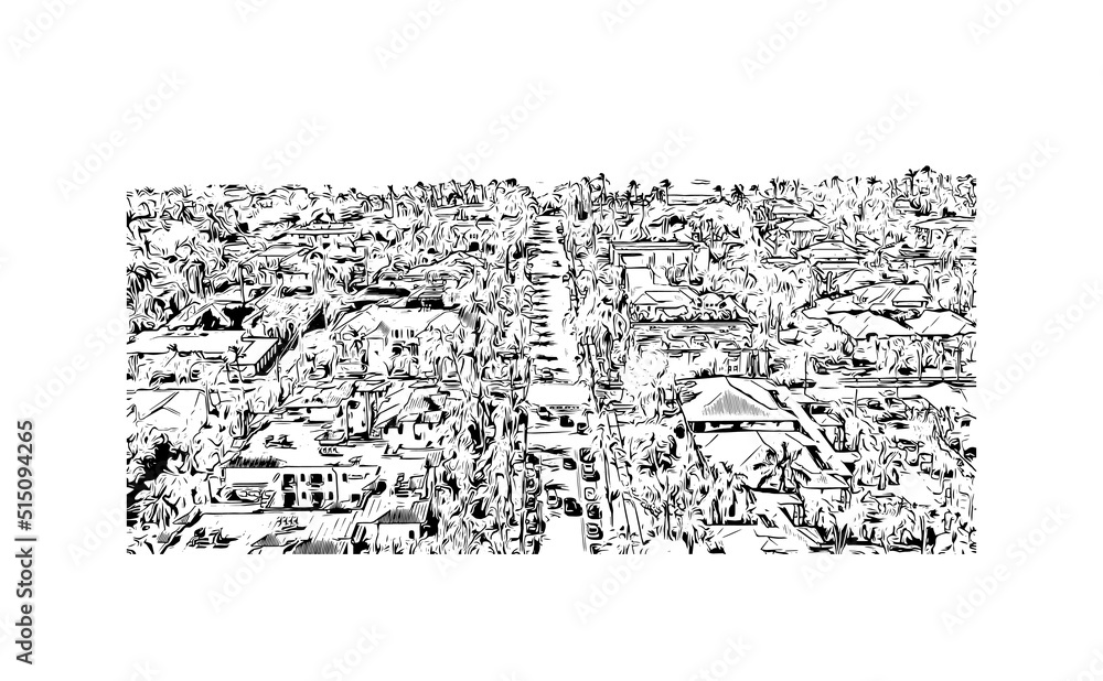 Fototapeta premium Building view with landmark of Naples is the city in Florida. Hand drawn sketch illustration in vector.