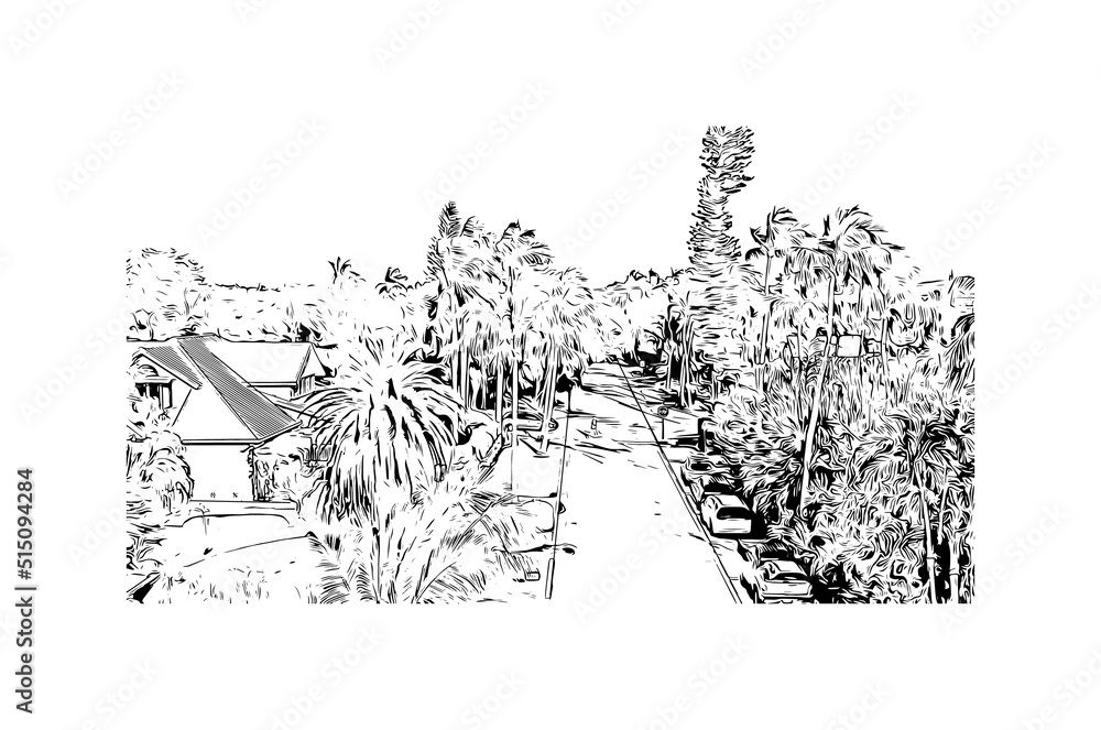 Building view with landmark of Naples is the 
city in Florida. Hand drawn sketch illustration in vector.