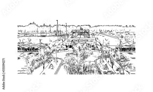Building view with landmark of Naples is the 
city in Florida. Hand drawn sketch illustration in vector.