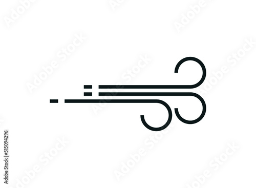 Wind or breeze icon for weather forecast application or widget. Two-tone version on black and white background