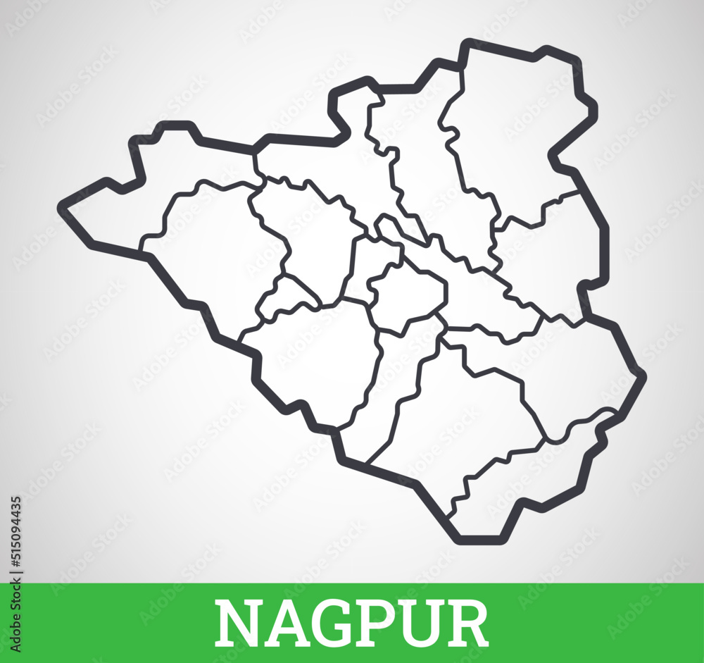 Simple outline map of Nagpur, India. Vector graphic illustration.