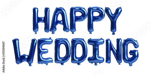 3d illustration of happy wedding letter blue balloons isolated on white background