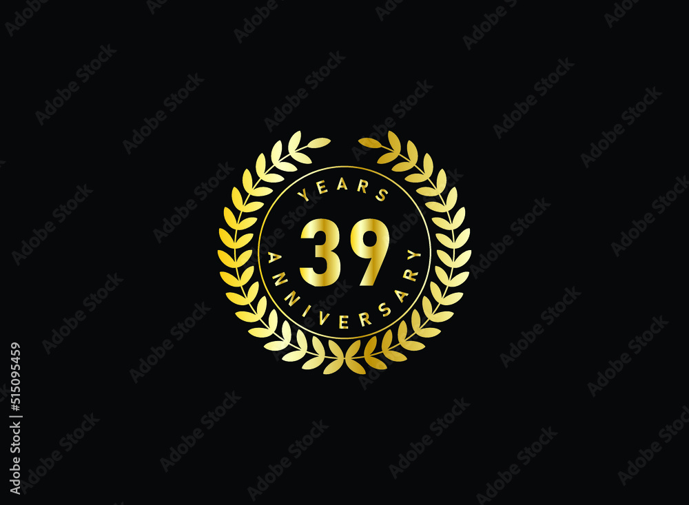 39th anniversary celebration with gold glitter color and white background. Vector design for celebrations, invitation cards and greeting cards. 39th anniversary celebration with gold glitter color and white background. Vector design for celebrations, invitation cards and greeting cards.