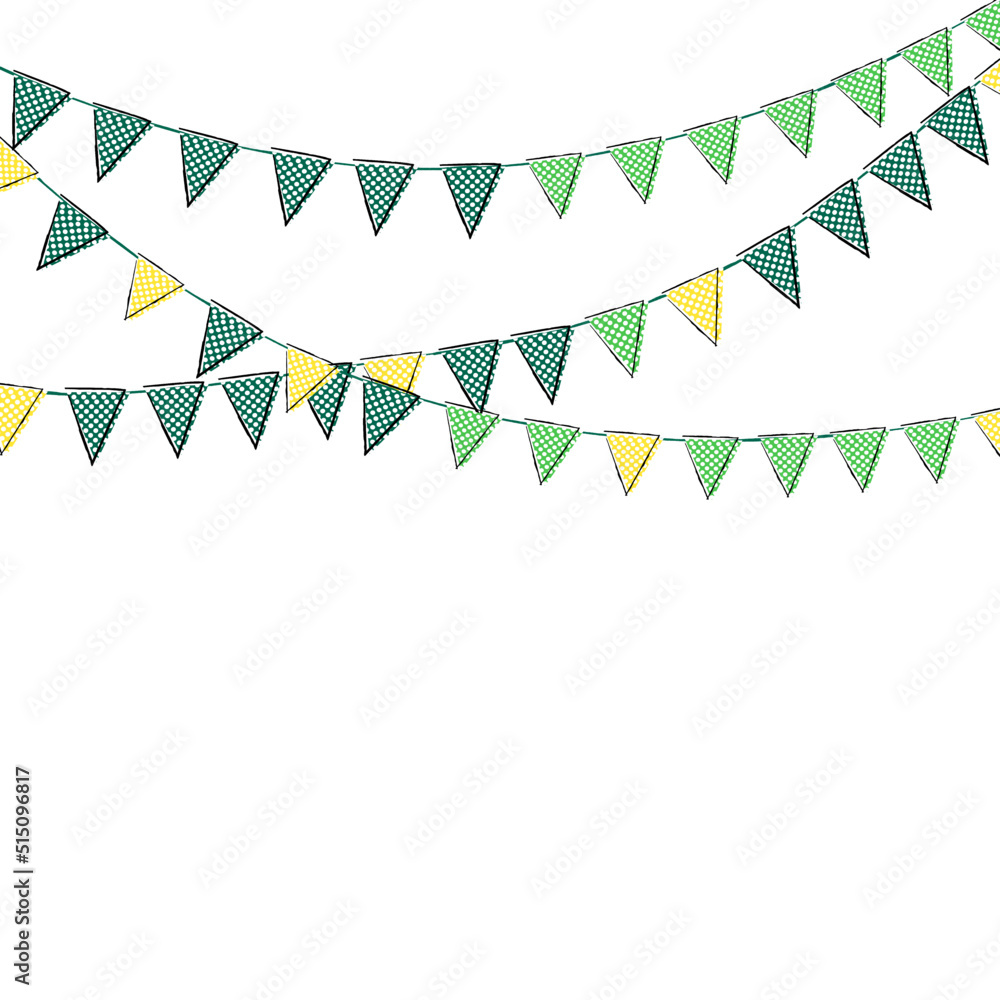 Obraz premium Cute bunting set green and yellow decorating party and copy space for your text.