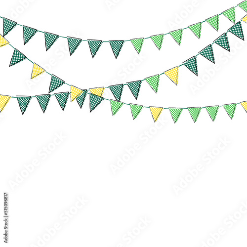 Cute bunting set green and yellow decorating party and copy space for your text.