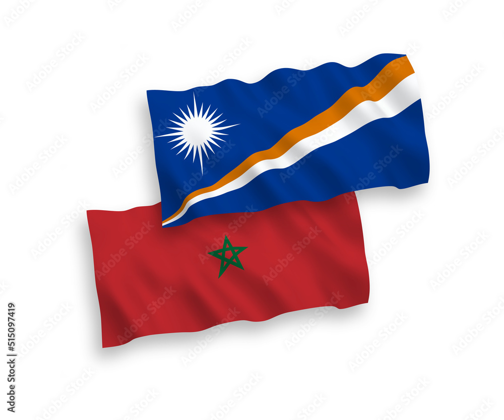 Flags of Republic of the Marshall Islands and Morocco on a white background Flags of Republic of the Marshall Islands and Morocco on a white background