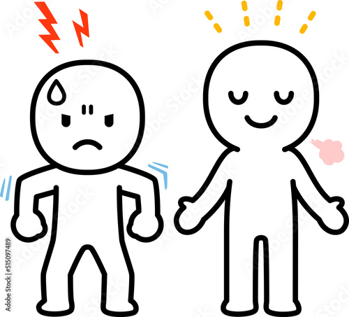 緊張した人物とリラックスした人物