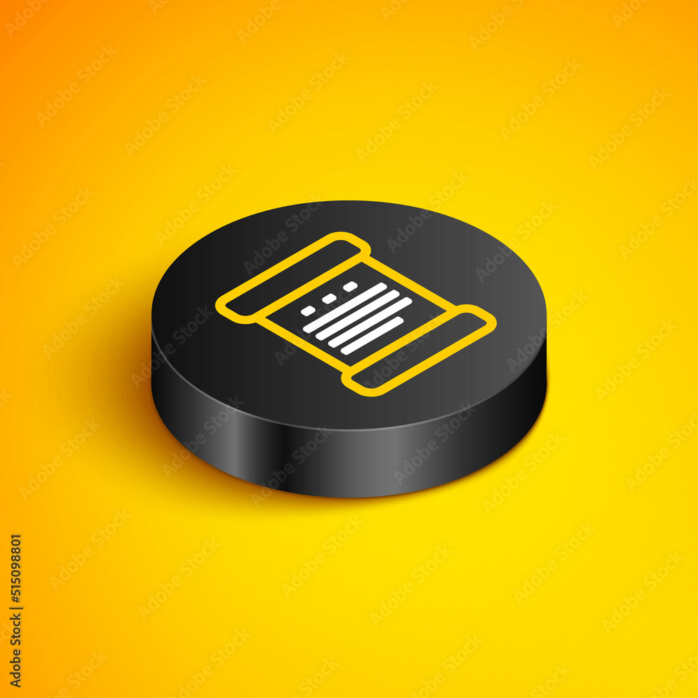 Isometric line Declaration of independence icon isolated on yellow background. Black circle button. Vector Isometric line Declaration of independence icon isolated on yellow background. Black circle button. Vector