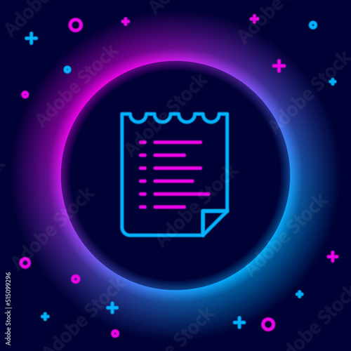 Glowing neon line Sport training program or fitness plan icon isolated on black background. Colorful outline concept. Vector