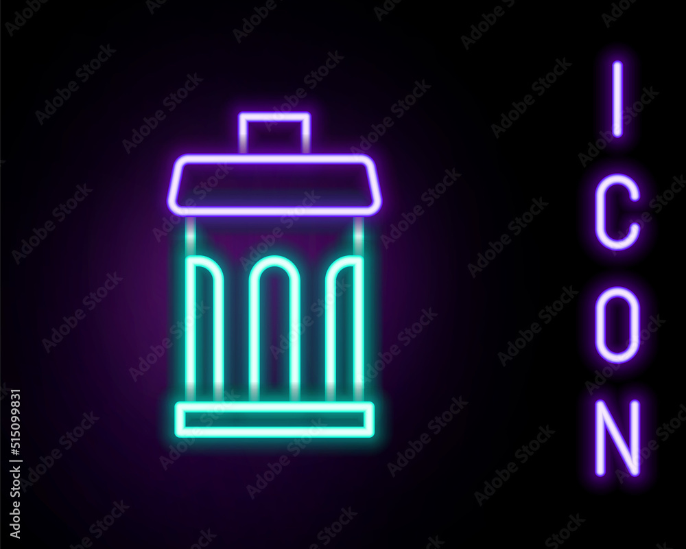 Glowing neon line Trash can icon isolated on black background. Garbage bin sign. Recycle basket icon. Office trash icon. Colorful outline concept. Vector Glowing neon line Trash can icon isolated on black background. Garbage bin sign. Recycle basket icon. Office trash icon. Colorful outline concept. Vector