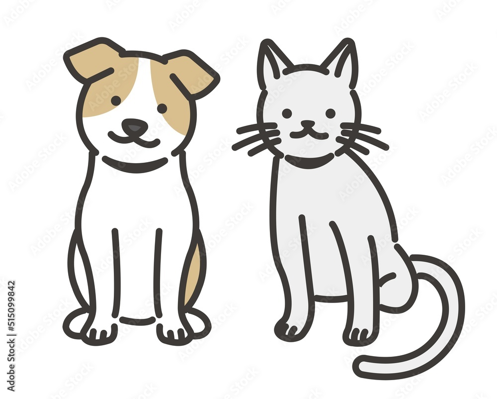 シンプルでかわいい猫と犬のアイコンセットのベクターイラスト素材／ペット／愛犬／愛猫