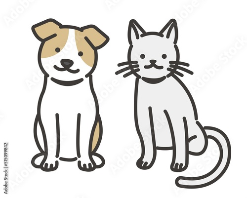 シンプルでかわいい猫と犬のアイコンセットのベクターイラスト素材／ペット／愛犬／愛猫