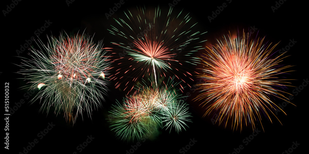 Colorful fireworks in the night sky with black background