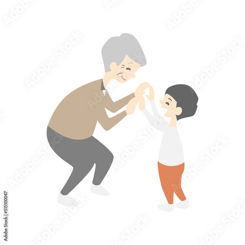 ハイタッチをするおじいちゃんと孫