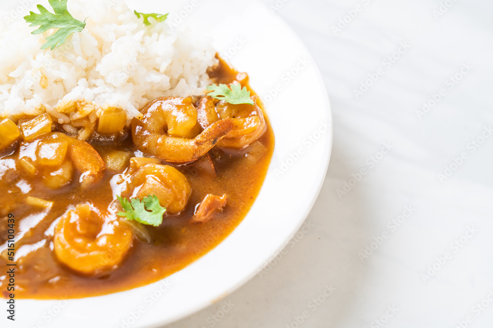 Shrimps in curry sauce on rice Shrimps in curry sauce on rice