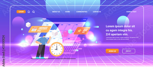 businessman in virtual reality digital glasses planning day scheduling appointment agenda meeting plan time management